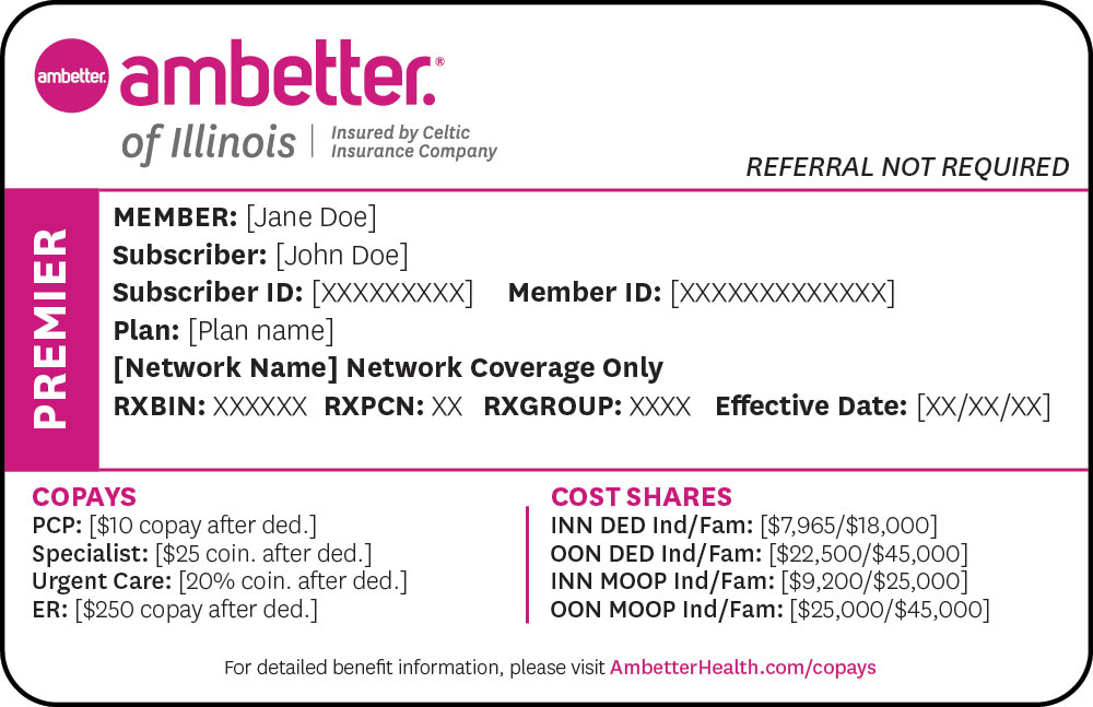 Ambetter of Illinois Premier sample member ID card