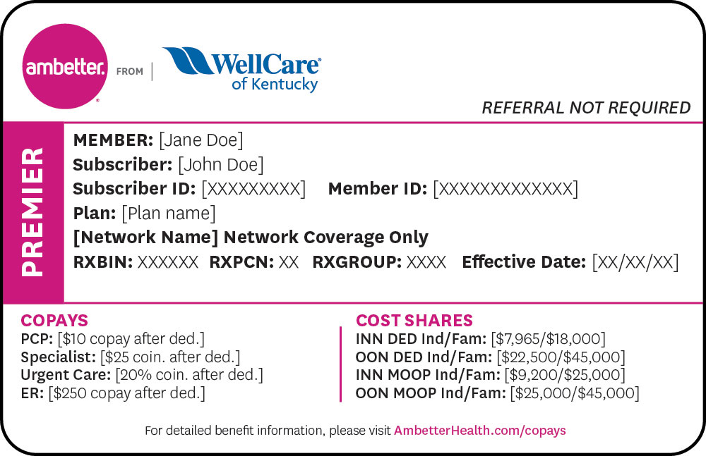 Ambetter from WellCare of Kentucky Premier sample member ID card
