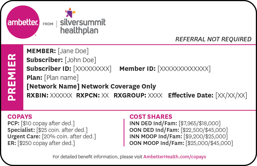 Ambetter from Silversummit Healthplan member ID card